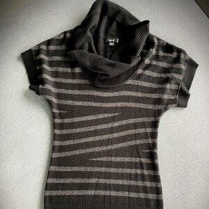 Women's Short Sleeve Cowl Neck Black/Gray Stripe Sweater Dress Maternity Small